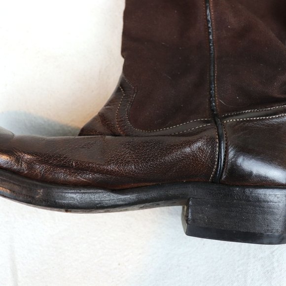 Alberto Fasciani Choco-Brown pull-on leather/fabric combination Western boot - Picture 8 of 9